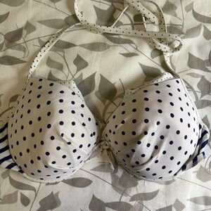 Victoria's Secret White Bikini Top with Navy Blue Polka Dots